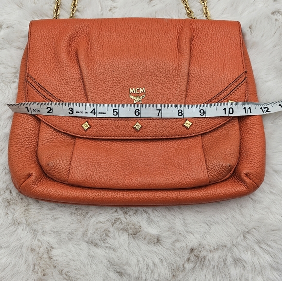 Auth. MCM‎ bright orange leather vintage gold chain crossbody convertible strap - Picture 13 of 17